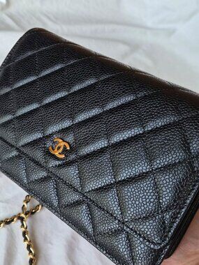 Never Worn Chanel Classic WOC Black Caviar Gold Hardware Microchip Receipt